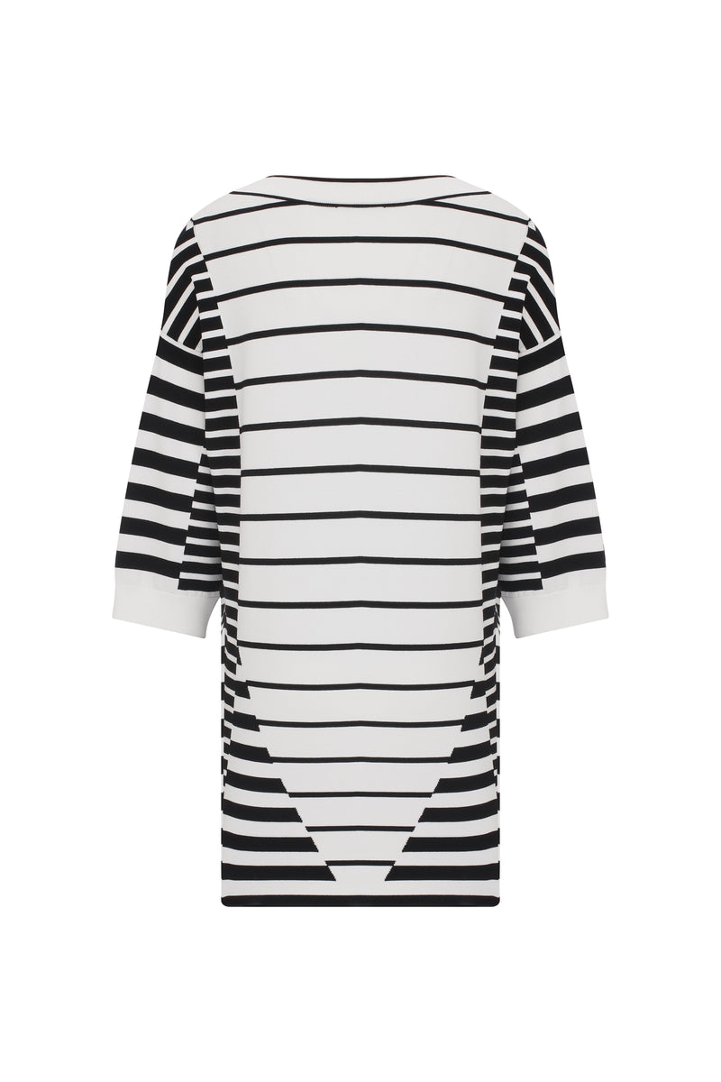 Roman Line Patterned V-Neck Knitwear Black-White
